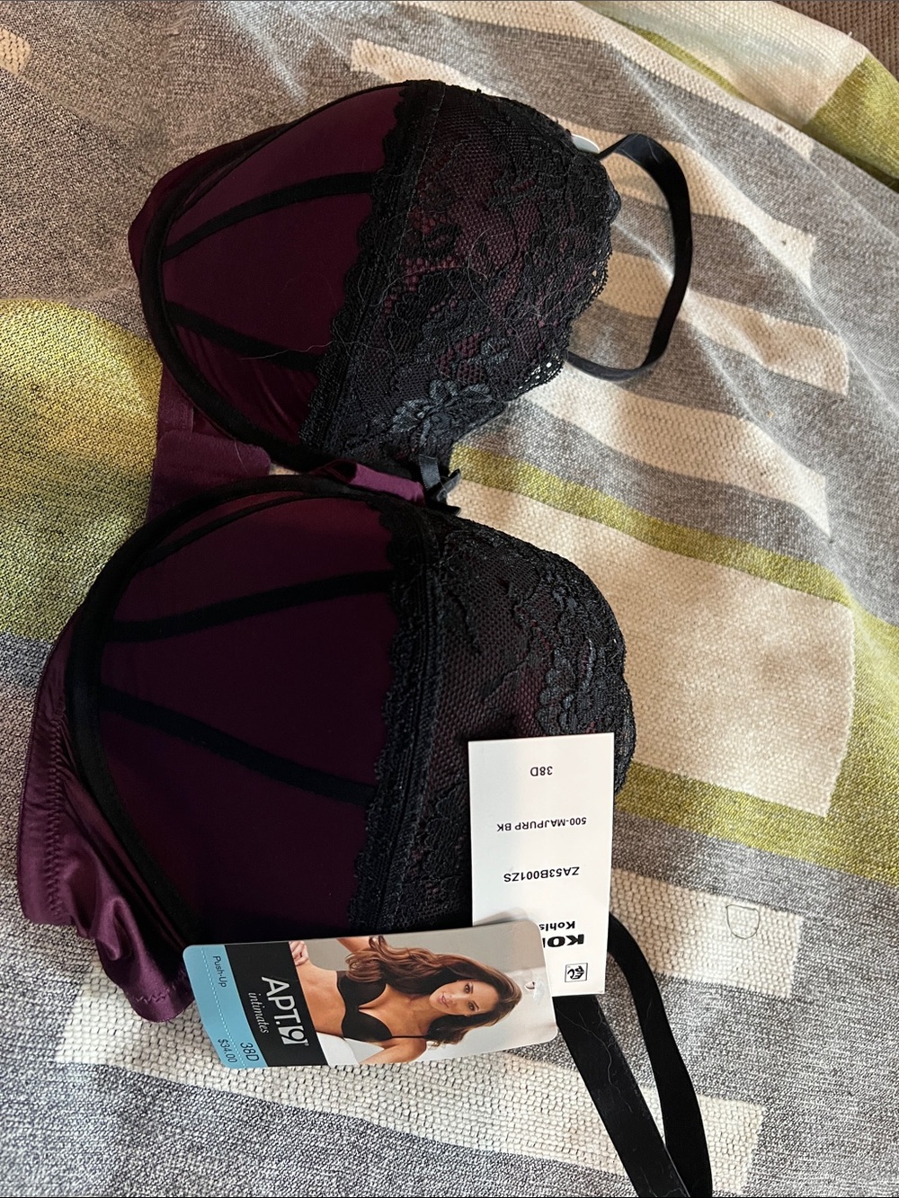 Apt. 9 Plum Bra with Black Lace Overlay